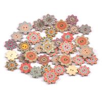 Wood Button Flower printing DIY mixed colors Approx Sold By Bag