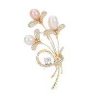 Freshwater Pearl Brooch Brass with Freshwater Pearl Bouquet gold color plated micro pave cubic zirconia & for woman golden nickel lead & cadmium free Sold By PC