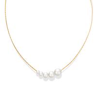 Collar de perlas de plástico, Partículas de acero, con Perlas plásticas, con 1.97inch extender cadena, 18K chapado en oro, Joyería & para mujer, dorado, longitud aproximado 16.14 Inch, Vendido por UD