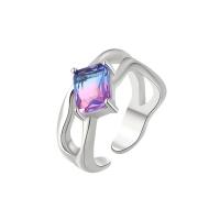 Messing Manchet Finger Ring, platinum plated, Verstelbare & voor vrouw, Verkocht door PC