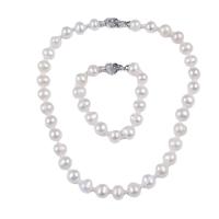 Natural Cultured Freshwater Pearl Jewelry Sets bracelet & necklace Round for woman 10mm Length Approx 19 cm Approx 45 cm Sold By Set