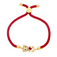Cubic Zirconia Micro Pave Brass Bracelet with Cotton Cord Bear 18K gold plated micro pave cubic zirconia & for woman nickel lead & cadmium free Length 8.3 Inch Sold By PC