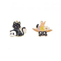 Zinc Alloy Enamel Pendants Cat gold color plated DIY mixed colors nickel lead & cadmium free Sold By PC