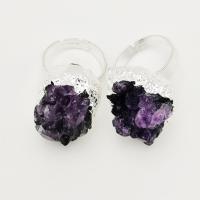 Natural Quartz Finger Ring Zinc Alloy with Amethyst for woman nickel lead & cadmium free 19-20mm 20-25mm Sold By PC