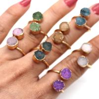 Ice Quartz Agate Cuff Finger Ring with Brass Flat Round gold color plated Adjustable & Unisex 8mm Inner Approx 20mm Sold By PC