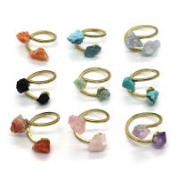 Natural Stone Cuff Finger Ring, with Brass, irregular, gold color plated, Adjustable & Unisex, more colors for choice, 6x8-9x12mm, Inner Diameter:Approx 20mm, Sold By PC