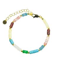 Gemstone Bracelets Natural Stone with Brass Flat Round gold color plated Adjustable & for woman mixed colors nickel lead & cadmium free Length Approx 18 cm Sold By PC