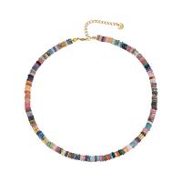 Natural Gemstone Necklace with Brass with 5cm extender chain Flat Round real gold plated for woman mixed colors 6mm Length Approx 38 cm Sold By PC