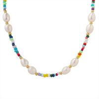 Prirodni Slatkovodni Ogrlica od bisera, Slatkovodni Pearl, s Staklene perle, s 1.97inch Produžetak lanac, modni nakit & za žene, 7.5mm,3.5mm, Dužina Približno 15.75 inčni, Prodano By PC