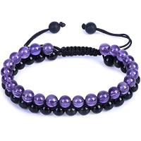 Gemstone Woven Ball Bracelets Obsidian with Polyester Cord & Malachite & Amethyst Round handmade Double Layer & fashion jewelry & Unisex & adjustable 8mm Length 5.9-7.8 Inch Sold By PC