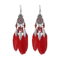 Fashion Feather Earring Zinc Alloy with Seedbead & Feather antique silver color plated Bohemian style & for woman Sold By Pair