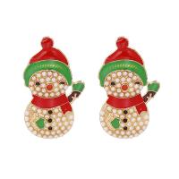Zinc Alloy Stud Earring with Plastic Pearl Snowman Christmas Design & fashion jewelry & for woman & enamel nickel lead & cadmium free Sold By Pair