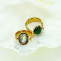 Brass Finger Ring with Emerald & Shell Oval 18K gold plated Unisex nickel lead & cadmium free US Ring Sold By PC
