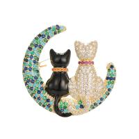 Cubic Zirconia Brooch Brass Cat 14K gold plated micro pave cubic zirconia & for woman & enamel mixed colors nickel lead & cadmium free Sold By PC
