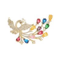 Cubic Zirconia Brooch Brass Phoenix 14K gold plated micro pave cubic zirconia & for woman mixed colors nickel lead & cadmium free Sold By PC