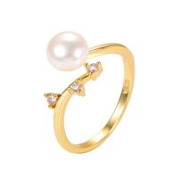 Sladkovodní Pearl prst prsten, Mosaz, s Sladkovodní Pearl, á, různé styly pro výběr & micro vydláždit kubické zirkony & pro ženy, více barev na výběr, 17mm, 3PC/Lot, Prodáno By Lot