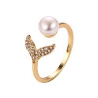 Sladkovodní Pearl prst prsten, Mosaz, s Sladkovodní Pearl, á, různé styly pro výběr & micro vydláždit kubické zirkony & pro ženy, více barev na výběr, 17mm, 3PC/Lot, Prodáno By Lot