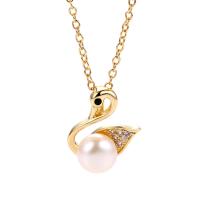 Freshwater Pearl Pendants Brass with Freshwater Pearl Swan plated & micro pave cubic zirconia & for woman Sold By Lot