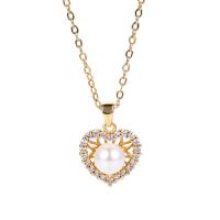 South Sea Shell Pendant Brass with Shell Pearl Heart plated & micro pave cubic zirconia & for woman Sold By Lot