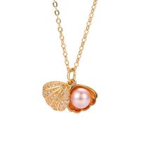Freshwater Pearl Pendants Brass with Freshwater Pearl Shell plated & micro pave cubic zirconia & for woman Sold By Lot