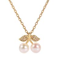 Freshwater Pearl Pendants Brass with Freshwater Pearl Cherry plated & micro pave cubic zirconia & for woman Sold By Lot