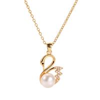 Freshwater Pearl Pendants Brass with Freshwater Pearl Swan plated & micro pave cubic zirconia & for woman Sold By Lot