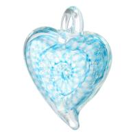 Лэмпворк подвеска, Сердце, Мужская, светло-синий, 33x42x14mm, отверстие:Приблизительно 6mm, продается PC