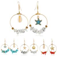 Shell Earrings Zinc Alloy with Turquoise & Shell gold color plated & for woman mixed colors nickel lead & cadmium free Sold By Pair