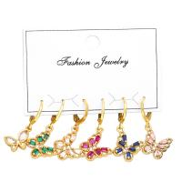 Cubic Zirconia Micro Pave Brass Earring Butterfly 18K gold plated 6 pieces & micro pave cubic zirconia & for woman mixed colors nickel lead & cadmium free Sold By Set
