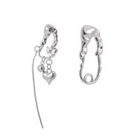 asymmetrische oorbellen, Zinc Alloy, Hart, silver plated, mode sieraden & voor vrouw, zilver, nikkel, lood en cadmium vrij, 33mm,80mm, Verkocht door pair