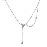 Iron Necklaces with Glass Rhinestone & Zinc Alloy with 8cm extender chain Butterfly silver color plated fashion jewelry & for woman silver color nickel lead & cadmium free Length 45 cm Sold By PC
