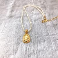 Freshwater Pearl Brass Chain Necklace, cobre, with Pérolas de água doce, banhado a ouro 18k, para mulher & com strass, branco, níquel, chumbo e cádmio livre, comprimento Aprox 18 inchaltura, vendido por PC
