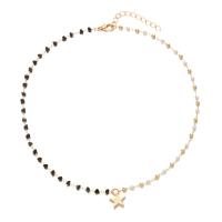 Natural Gemstone Necklace Zinc Alloy with Tiger Eye & Crystal & Plastic Pearl with 1.97 extender chain gold color plated & for woman mixed colors nickel lead & cadmium free Length 14.17 Inch Sold By PC