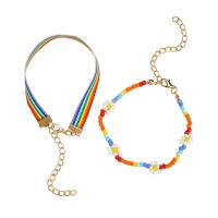 Fashion Bracelet & Bangle Jewelry Seedbead with Polyester & Zinc Alloy with 2.76 extender chain gold color plated 2 pieces & Unisex mixed colors Length 6.3 Inch Sold By Set