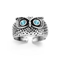 Zinc Alloy Finger Ring Owl silver color plated for woman & with rhinestone nickel lead & cadmium free US Ring .5 Sold By PC
