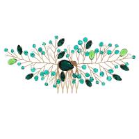 Bridal Decorative Hair Comb Zinc Alloy with brass wire gold color plated for woman & with rhinestone green nickel lead & cadmium free Sold By PC