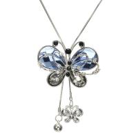 Zinek svetr řetěz náhrdelník, Motýl, Nastavitelný & pro ženy & s drahokamu, stříbro, nikl, olovo a kadmium zdarma, Prodáno za Cca 35.43 inch Strand