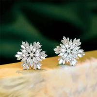 Cubic Zirconia Micro Pave Brass Earring Snowflake platinum color plated micro pave cubic zirconia & for woman 14mm Sold By Pair