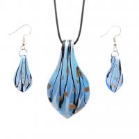 Lampwork Jewelry Sets earring & necklace with rubber cord & Zinc Alloy 2 pieces & fashion jewelry & for woman blue Length 40-45 cm Sold By Set
