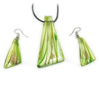 Lampwork Jewelry Sets earring & necklace with rubber cord & Zinc Alloy 2 pieces & fashion jewelry & for woman green Length 40-45 cm Sold By Set