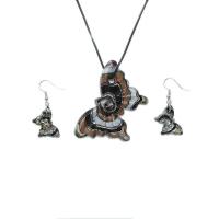 Zestawy Biżuteria lampowe, kolczyk & naszyjnik, Lampwork, ze przewód gumowy & Stop cynku, Motyl, 2 sztuki & biżuteria moda & dla kobiety, wielokolorowy, długość 40-45 cm, sprzedane przez Ustaw