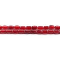 Jade Perlen, rote Jade, Eimer, poliert, DIY, rot, 6x9mm, ca. 43PCs/Strang, verkauft von Strang