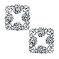 Zinc Alloy Shoes Clasp Square silver color plated for woman & with rhinestone silver color nickel lead & cadmium free Sold By Pair
