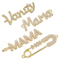 Cubic Zirconia Micro Pave Brass Connector Alphabet Letter plated DIY & micro pave cubic zirconia & 1/1 loop nickel lead & cadmium free Sold By PC