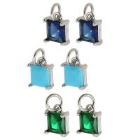 Cubic Zirconia Brass Pendants with Cubic Zirconia Square silver color plated DIY nickel lead & cadmium free Approx 3mm Sold By PC