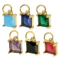 Cubic Zirconia Brass Pendants with Cubic Zirconia Square gold color plated DIY nickel lead & cadmium free Approx 3mm Sold By PC