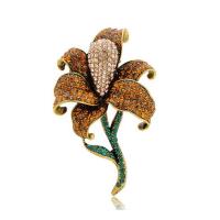 Rhinestone Brooch Zinc Alloy Lily gold color plated Unisex & with rhinestone nickel lead & cadmium free Sold By PC