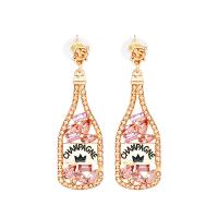 Rhinestone Earring Zinc Alloy Bottle gold color plated for woman & with rhinestone Sold By Pair