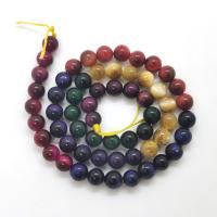 Tiger Eye pärlor, Rund, polerad, DIY & olika storlek för val, blandade färger, Såld Per Ca 35-40 cm Strand