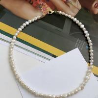 Natural Freshwater Pearl Necklace with Seedbead & Titanium Steel with 1.97 extender chain 18K gold plated & for woman Length 14.96 Inch Sold By PC